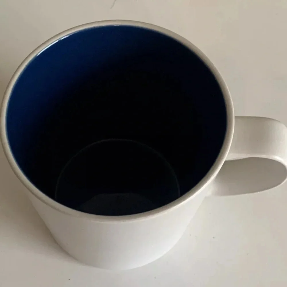 2 Pair Crate & Barrel Coffee Mugs White Cerulean Blue 3-5/8